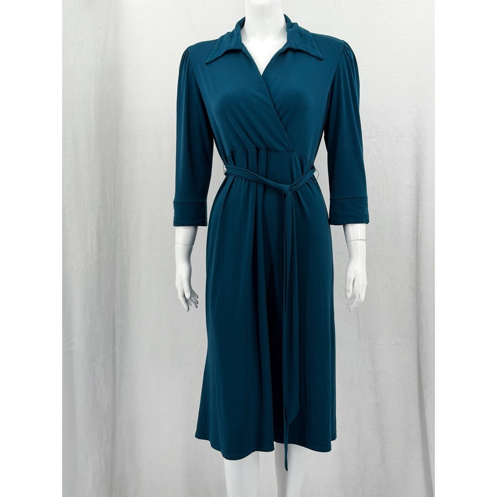 TravelSmith Dress Womens Medium Teal Midi Travel Stretch Office Staple Comfort